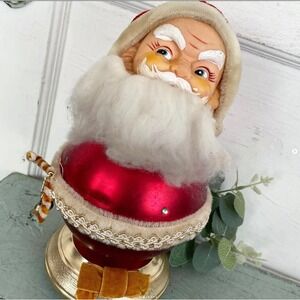 Vintage Revolving Musical Santa Music Box Jingle Bells Japan Rubber Face WORKS